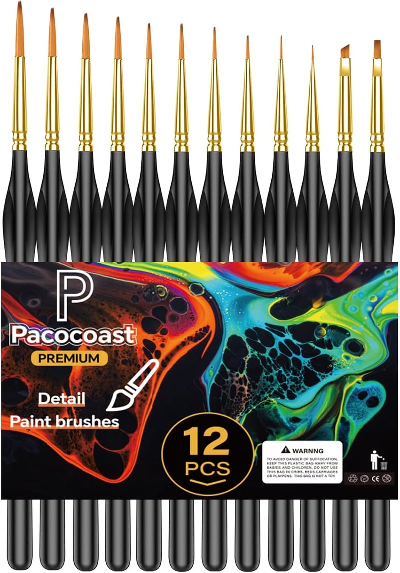 pacocoast Detail Paint Brushes Set, 12PC Miniature Brushes for Fine Detailing & Art Painting, Small Tiny Paint Brush Perfect for Acrylic, Paint by Number, Craft, Models (Black) - Image 1